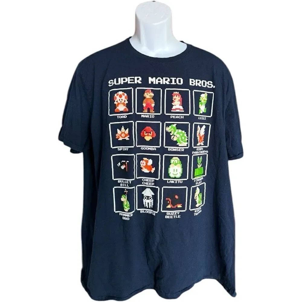 Unisex Pixel Super Mario Bros Throwback 90s Vintage Tee Shirt - Sz 2X